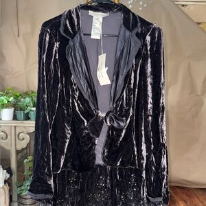 Gerard Darel Velvet/Silk Jacket & skirt set, Charcoal gray, size 44 / US size 12